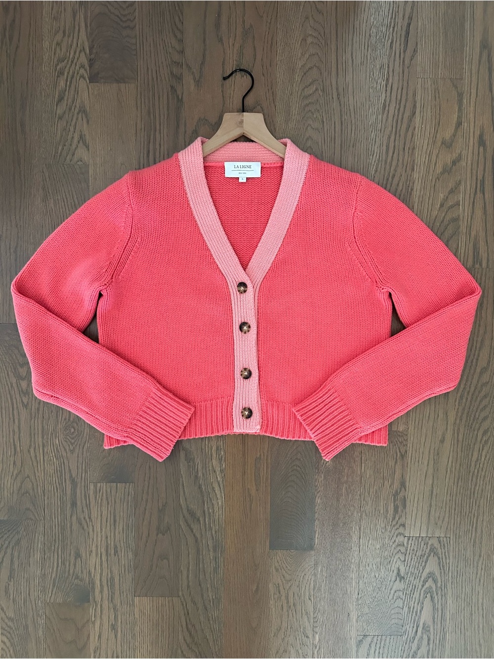 La Linge Bien Sur V-Neck Cashmere Blend Cardigan Sweater in Pink Large